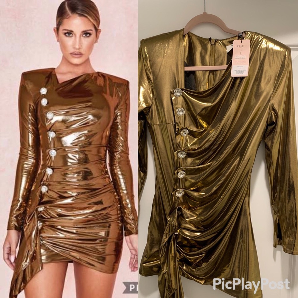 House of CB Gold Metallic Drape Dress- Gaby